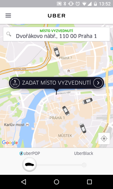 Aplikace Uber (Android)